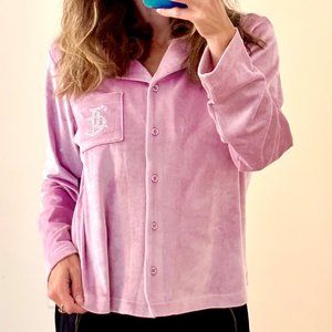 NWT Juicy Couture Pink Velour Studded Logo Long Sleeve Sleep Pajama Top Sz Med